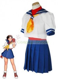Street Fighter Sakura Kasugano Sailor Suit White and Blue Cosplay Costume