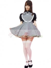 Black White Plaid Pattern Maid Costume